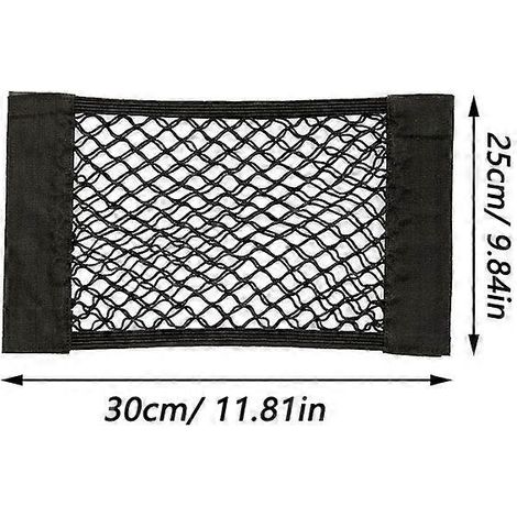 Filet de rangement pour coffre arrière de voiture, filet élastique avec fermeture auto-agrippante, sac de rangement en maille, pochette, organisateur de voiture, sac pour dossier de siège (25 x 30 cm)