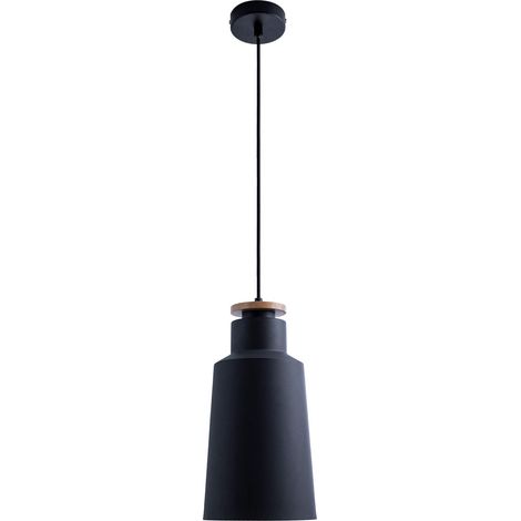 Suspension Scandinave Bois Noir E27 – Lampe Suspendue Design pour Salle à Manger et Cuisine, Câble Textile 1,5 m Raccourcissable, Montage Simple