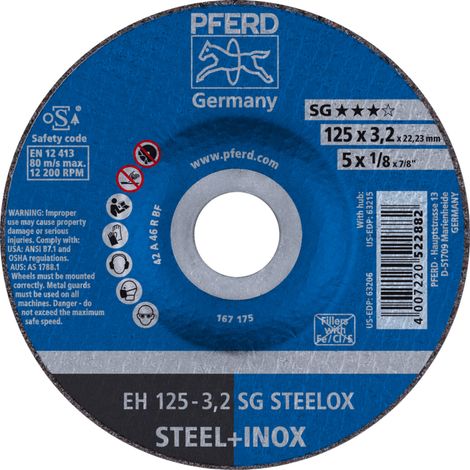 PFERD TOOLS Trennscheibe EH 125x3,2x22,23 mm gekröpft Leistungslinie SG STEELOX für Stahl/Edelstahl 25 Stk