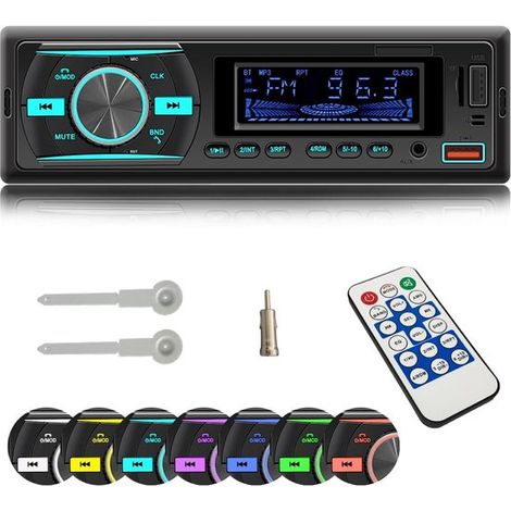Autoradio con Bluetooth vivavoce, lettore MP3, radio FM, supporto musica USB, ingresso FM/TF/AUX, 7 colori di illuminazione, autoradio 1 DIN (1/3)