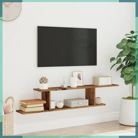 856574 étagère TV murale vieux bois 125x18x23 cm bois d'ingénierie (1/5)
