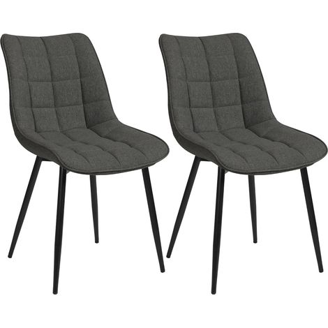 WOLTU Set di 2 sedie da pranzo in lino, sedie da cucina, gambe in metallo, grigio scuro (1/5)