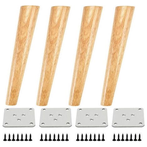 Lot de 4 pieds de meuble inclinés en bois de chêne 30cm – Plaques de montage pré-percées et vis incluses – Pour sols humides (1/4)