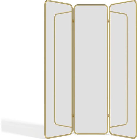 Paravento specchio 3 pannelli L. 146 x H. 180 cm in Metallo Dorato - MIROLY