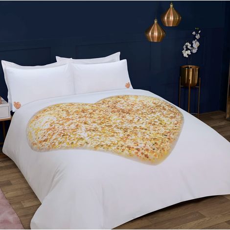 Parure de lit avec Housse de Couette et taies d'oreiller Motif cœurs Blanc 200 x 200 cm (1/5)