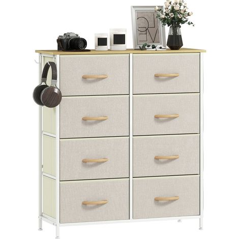 Cassettiera contenitore beige con 8 cassetti in tessuto, acciaio e pannello in legno HOMVRA (1/5)