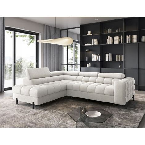 Ecksofa mit Schlaffunktion Sofa AMARA Stoff Aphrodite Weiß Ottomane Links (1/5)