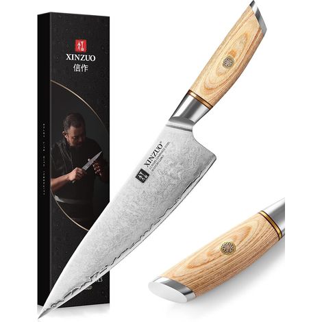 21cm Chef's Knife, 3 Layers 10Cr15CoMoV Compound Steel Kitchen Knives Gyuto Composite Steel Slicing Vegetable Knife with Pakka Wood Handle (1/5)