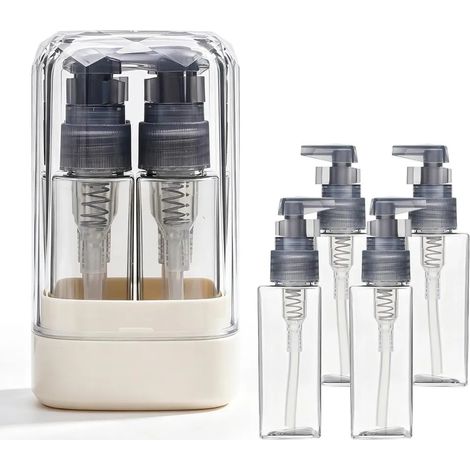 Flacone da viaggio riutilizzabile 4 in 1 con portabicchiere ed etichette adesive per bagnoschiuma e lozione (beige) (1/3)