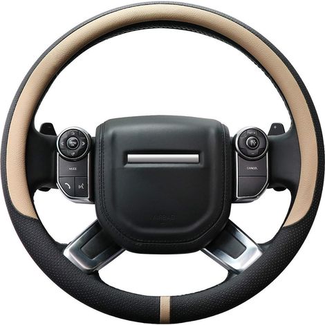 Lenkradbezug Auto Universal Mikrofaser Leder Beige Schwarz 39-40.5cm (1/5)