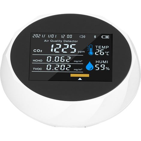 Détecteur de CO2 portable Bluetooth, analyseur TVOC avec mémoire intégrée, recharge USB (batterie incluse) blanc (1/5)