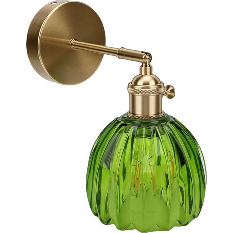 Applique murale minimaliste en alliage d'aluminium avec abat-jour en verre, style vintage, idéale pour café, chambre ou restaurant. Abat-jour vert. (1/5)