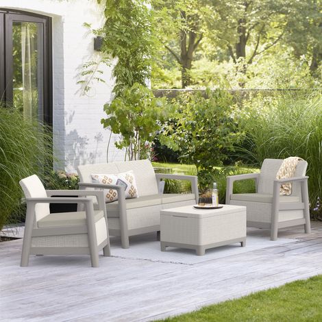 Set de Exterior Grafton: Salón Outdoor 4 Plazas, Mesa, Resistente UV e Impermeable, Beige (1/4)
