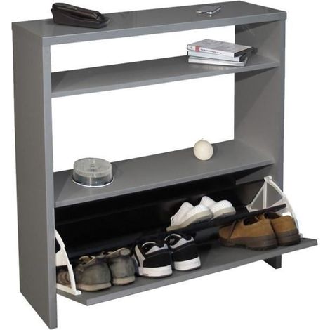 Meuble à chaussures SCOTT coloris gris brillant - 93 x 25 x 91 cm (1/4)
