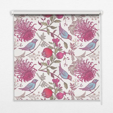 Innenrollo Fensterrollo - Rollo ohne Bohren - Sichtschutzrollo - Lichtdurchlässiges Rollo - Rechteckiges - Rollo - (70 cm x 140 cm) - Bunte Vögel zwischen den Blumen