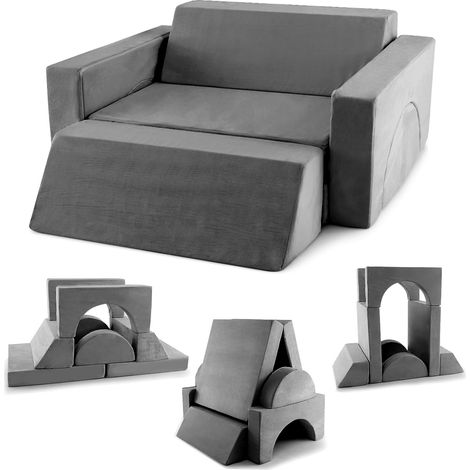 GOPLUS Canapé Enfants, Canapé de Jeu Modulaire 8 PCS avec Housse Amovible pour Intérieur Salle de Jeux, Canapé Imaginatif pour Jouer Dormir, Fauteuil Convertible pour 12 Mois+, Charge 30KG, Gris (1/5)