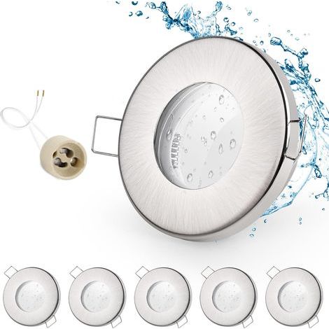 6x Recessed Spotlights, IP65, Brushed Nickel Iron, GU10 Socket, Round 68mm, Outdoor Bathroom (1/5)