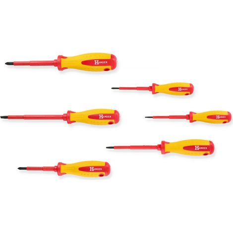Jeu de 6 tournevis isolés plats et cruciformes - HANGER - 132090