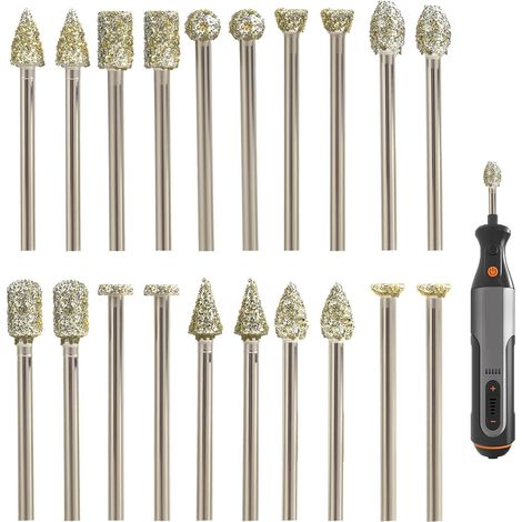 20 Pièces d'outils de Fraisage en Diamant, Compatible pour Dremel et Autres Outils Rotatifs avec un axe de 1/8'' 3 mm, pour la Sculpture, Polissage, Verre et Céramique (1/5)