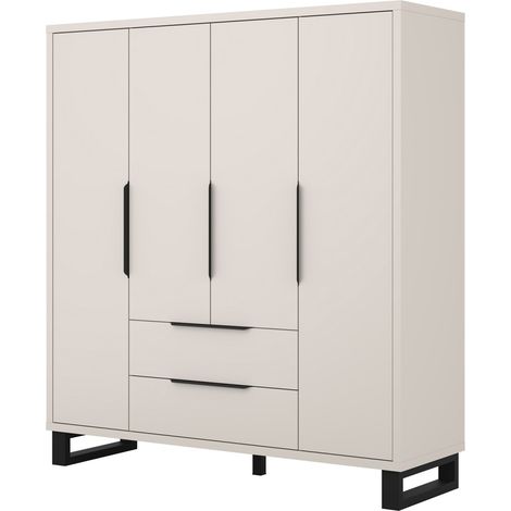 Armario MILOS 4 puertas cachemira con 2 cajones y tiradores metálicos 191 cm (1/5)