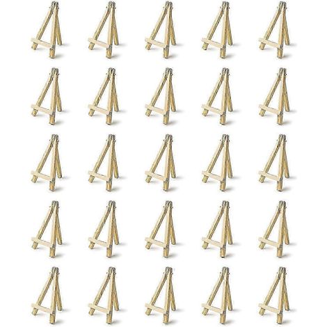 Lot de 25 mini chevalets en bois de 12,5 cm. Idéal pour cartes de visite, photos, petites toiles, activités manuelles en classe. (1/5)