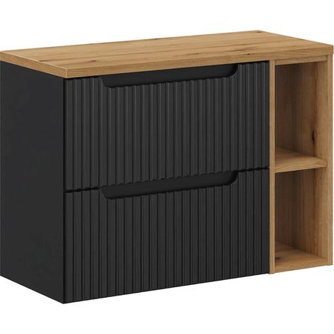 Waschtischunterschrank 80.4cm Riva mit 2 Schubladen, Schwarz und Holzoptik (1/4)