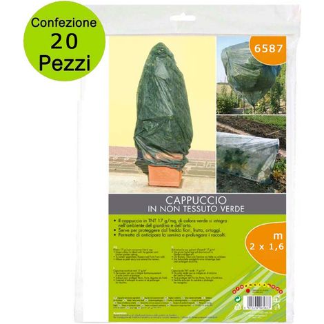 Multipack 20 pz telo protettivo cappuccio per piante in tnt verde 17g/mq misura 2 x 1,6 metri
