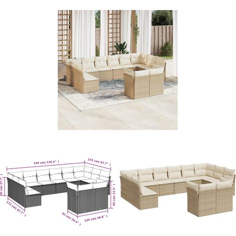 Salon de jardin avec coussins 12 pcs beige résine tressée - Salon De Jardin - Canapé Extérieur - Meuble De Jardin - Ensemble Salon De Jardin - Mobilier De Jardin - Home & Living