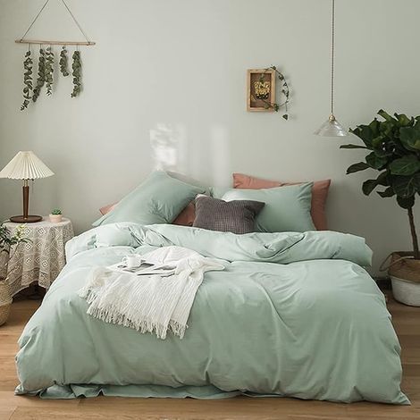 Housse de Couette 220x240 + 2 Taie d'oreiller 65x65cm Vert Clair (1/5)