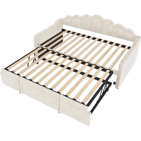 Ausziehbares Daybed mit Ausziehbett 90 x 200 cm, Samt, Beige, LED, ohne Matratze (1/5)