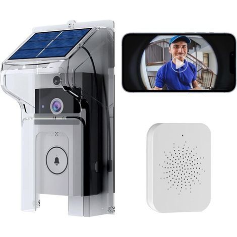 Doorbell with Camera, Wireless Ring Doorbell with Camera, Ultra Long Standby Time, Can be Rechargeable with App and Solar Powered, Waterproof and Sun Protection, Fits All Types of (1/4)