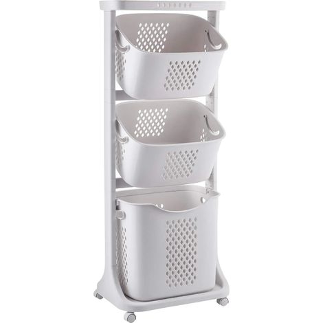 Chariot à linge, design à 4 niveaux, paniers amovibles, BLANC (1/2)