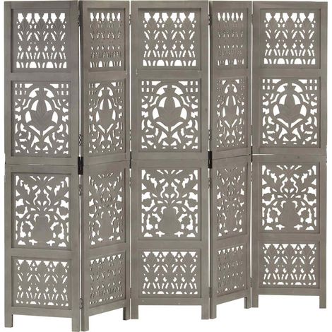vidaXL Cloison de séparation 5 panneaux Gris 200x165 cm Bois manguier (1/5)