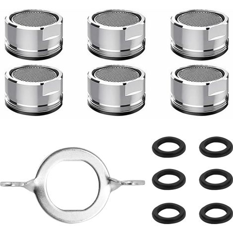 Juego de 6 aireadores de grifo, punta de filtro de grifo, adaptador de grifo aireador, pieza de repuesto con juntas y llave de aireador de grifo (1/5)
