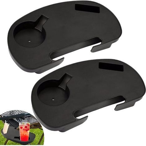 Set mit 2 ovalen Seitentabletts für Zero-Gravity-Stühle – Getränkehalter + Handyhalterung + Snacktablett (Garten/Camping) (1/5)