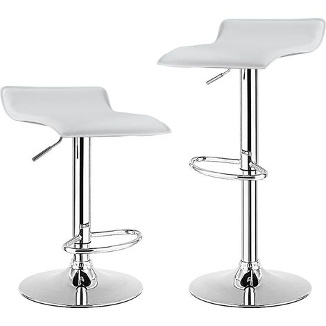 COSTWAY Taburete Alto Giratorio 360 °, Taburetes Bar Ajustables en Altura de 65-86,5 cm, Cuero de PU, Taburete Cocina con Reposapiés Interiores y Exteriores (Blanco) (1/5)