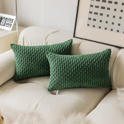 Housses de coussin décoratives à rayures douces 30,5 x 50,8 cm avec fermeture éclair dissimulée pour canapé-lit, 2 pièces, vert foncé