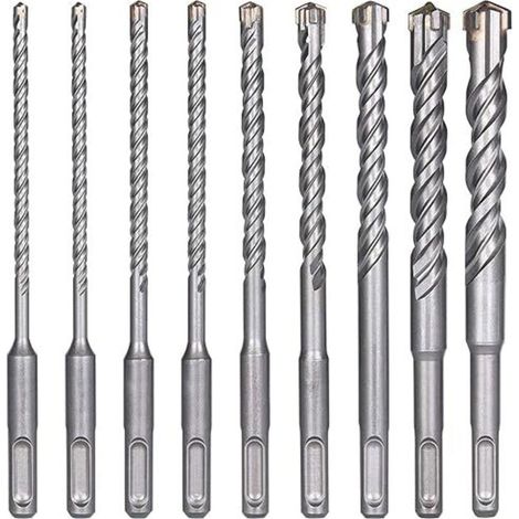 Forets à Béton, 9PCS (5 mm-16x160 mm) Foret Carrelage, Foret à Percussion Électrique SDS-Plus pour Perforateur, Forets Transversaux pour Béton, Brique, Pierre, Naturelle, Métal (1/5)
