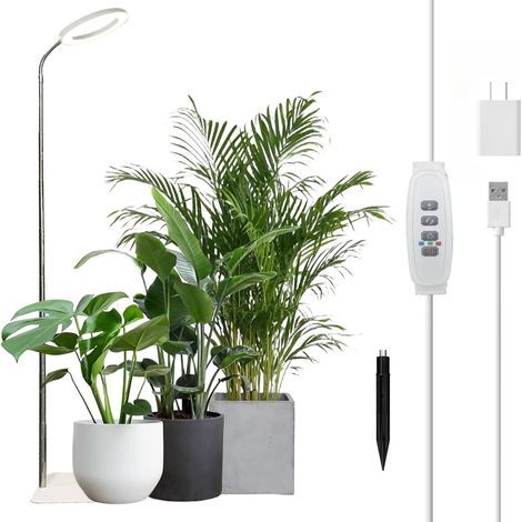 Lampe de croissance pour plantes en pot Angel Ring de 15 cm (6 pouces), modèle à poser sur pied ou à fixer sur support pour plantes, spectre complet, minuterie cyclique, blanche (1/4)