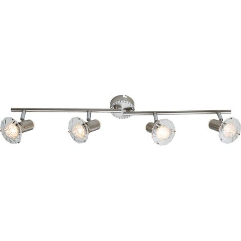 Plafoniera LED spot bar 4 fiamme plafoniera spot in cristallo orientabile, argento chiaro, 4x 5 watt 340 lumen bianco caldo, LxH 70x14,5 cm (1/2)