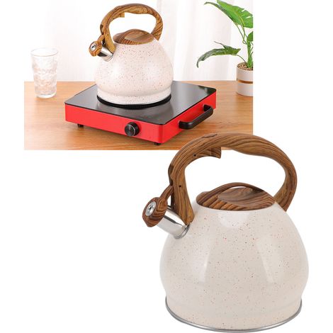 Bouilloire de 3 litres en acier inoxydable avec sifflet, compatible avec les plaques à induction, les cuisinières à gaz et les cuisinières à gaz à charbon. (1/5)