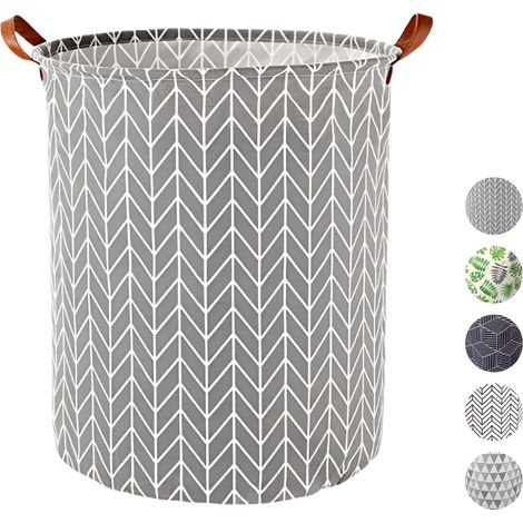 Grand panier à linge de 63 L, imperméable et pliable, avec poignées, pour salle de bain et chambre, panier rond pliable en osier (Grey Arrow)