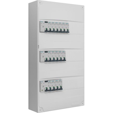 Siemens – Tableau électrique 3 rangées pré-équipé 3 inter. diff. 40A – 15 disjoncteurs 10A/16A/20A/32A – Montage en GTL ou saillie – IP30 IK05 (1/2)