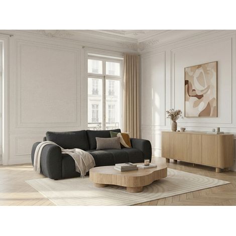 BOBOCHIC - Canapé droit convertible ouverture express 3 places FUJI tissu chiné Gris foncé (1/5)