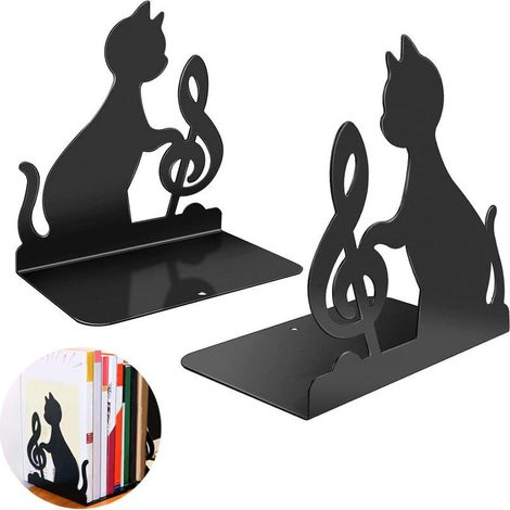 [JAMAIS UTILISÉ]Serre-livres, paire de porte-livres, métal noir, serre-livres pour étagères, design géométrique, antidérapant 17,5 × 16 × 10cm (1/5)
