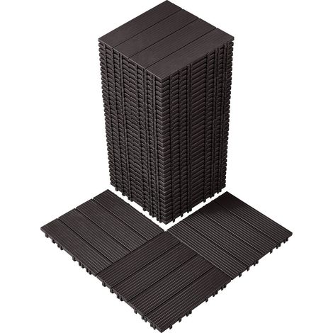 Dalles de terrasse emboîtables en plastique 29,5 cm x 29,5 cm paquet de 36 revêtement extérieur étanche pour jardin balcon terrasse marron foncé (1/5)