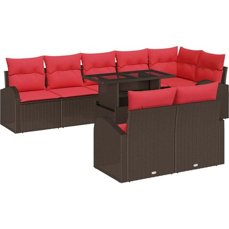 Garden Sofa Set with Storage 9 pcs Brown Poly rattan vidaXL
