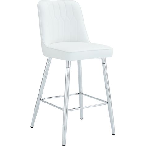 CHICFURN Lote de 2 taburetes de bar 100 cm blancos en PU y metal plateado con reposapiés (1/5)