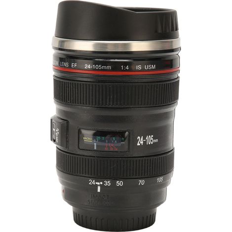 Tasse Café Objectif Caméra en Acier Inoxydable, Mug Photographe avec Couvercle, Voyage, Doublure Intérieure Acier, Noir, pour Hommes et Femmes (1/5)