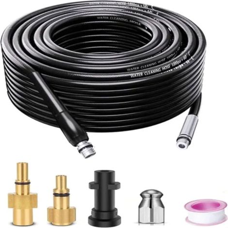 Kit de tuyaux flexibles pour nettoyeur haute pression, buse à 4 jets pour nettoyage de tuyaux d'égout Karcher/Lavor, tuyaux d'eau en PVC (10 m) (1/5)